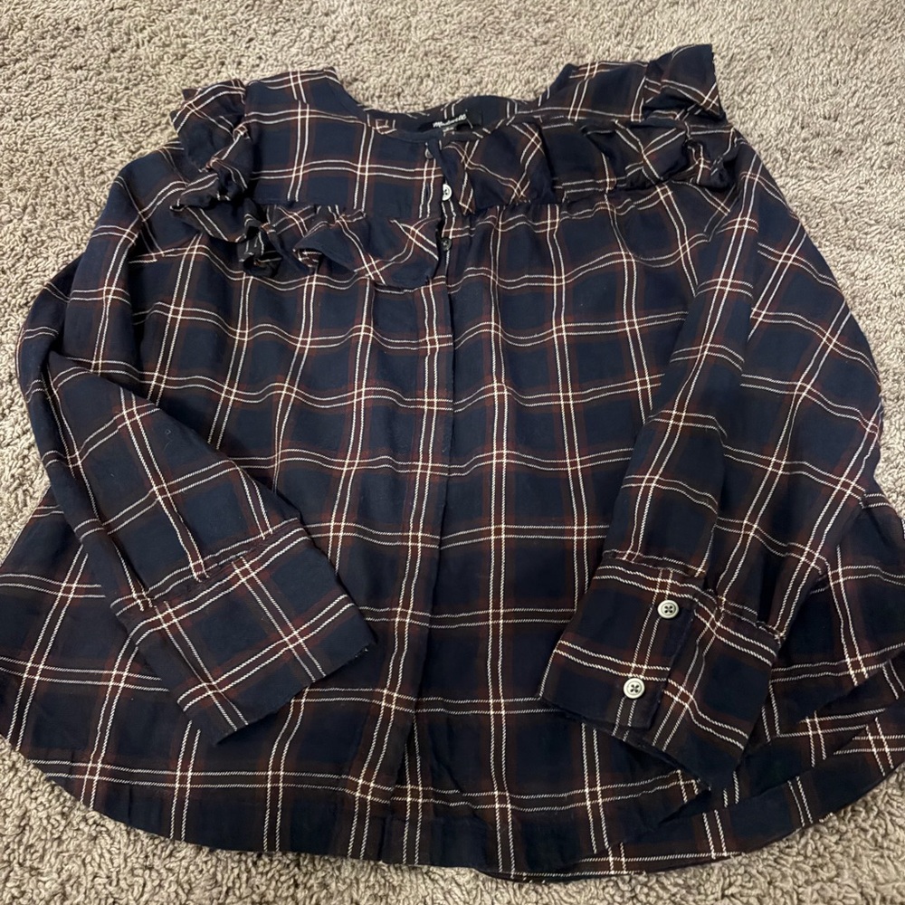 Madewell Navy and Brown Plaid Kids Blouse‎